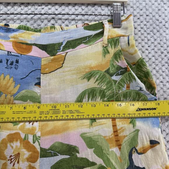 Rachel Zoe Pants S Yellow Linen Tropical Novelty Print PullOn High Rise Wide Leg - Picture 10 of 15